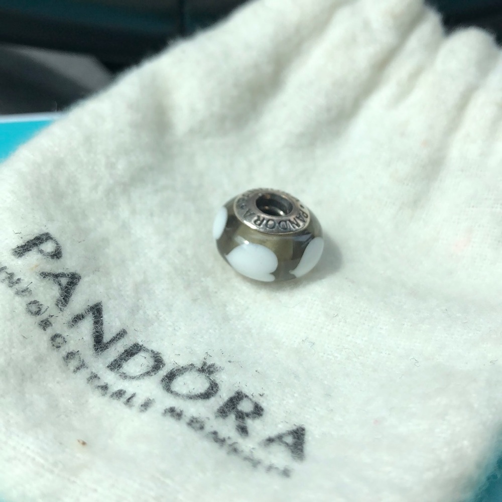 Pandora White Heart on Gray Murano Glass Charm